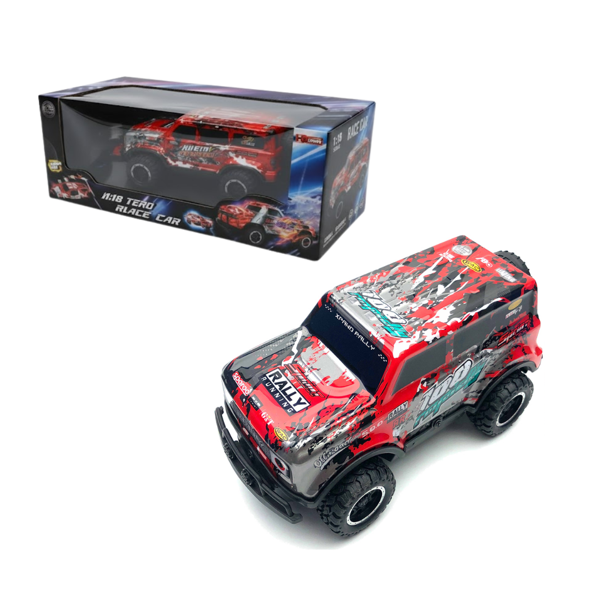 Auto a Control Remoto Estilo Rally Off-Road 1:18. Rojo y Blanco