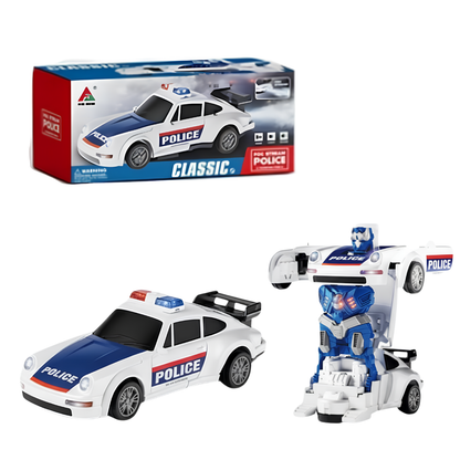 Robot Transformer en Coche de policía con luces y efectos de sonido