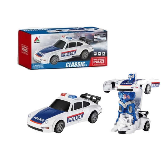 Robot Transformer en Coche de policía con luces y efectos de sonido