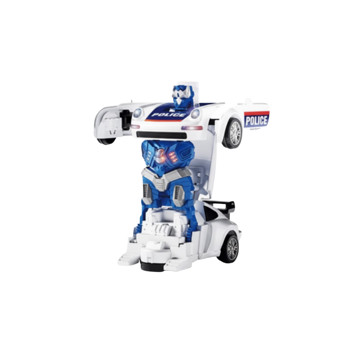 Robot Transformer en Coche de policía con luces y efectos de sonido