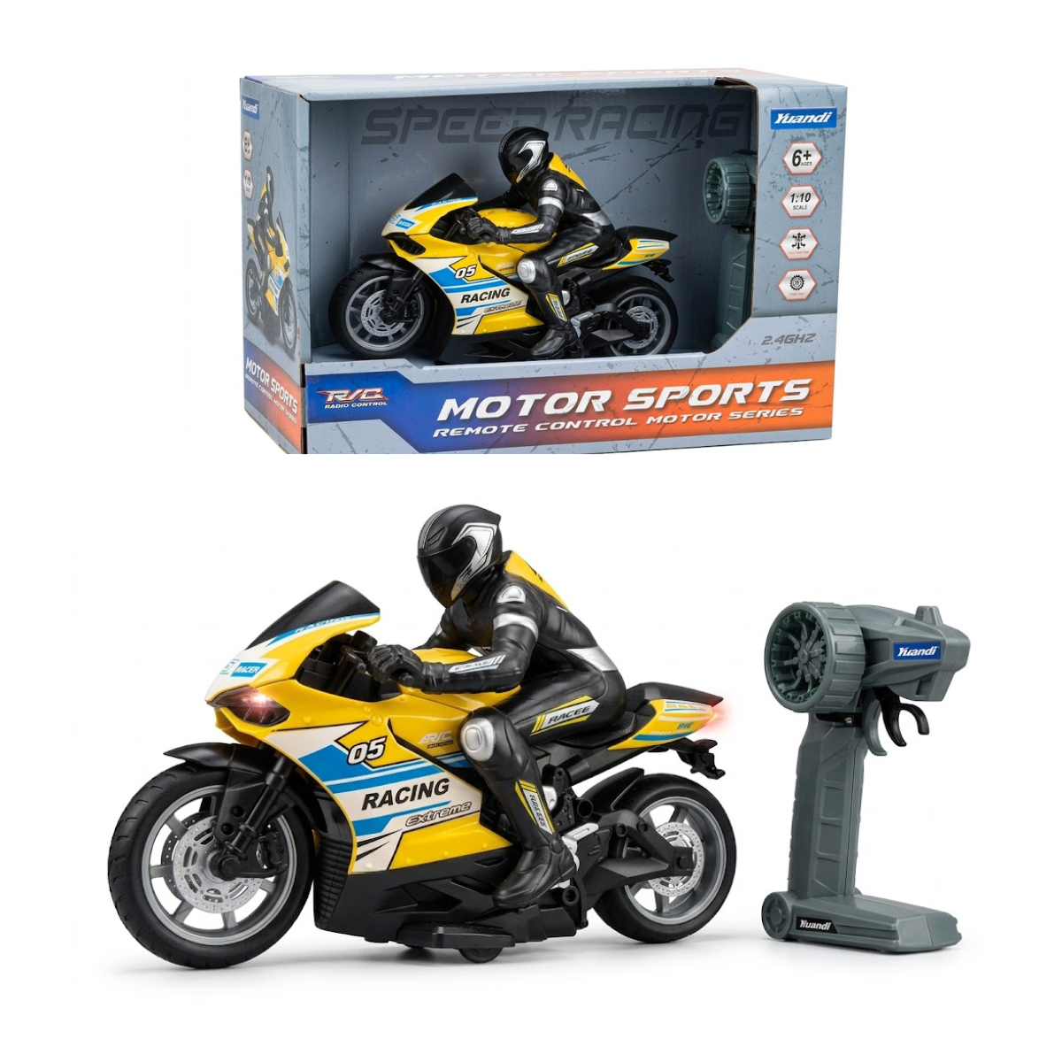 Motocicleta Deportiva a Radio Control 1:10 Amarilla