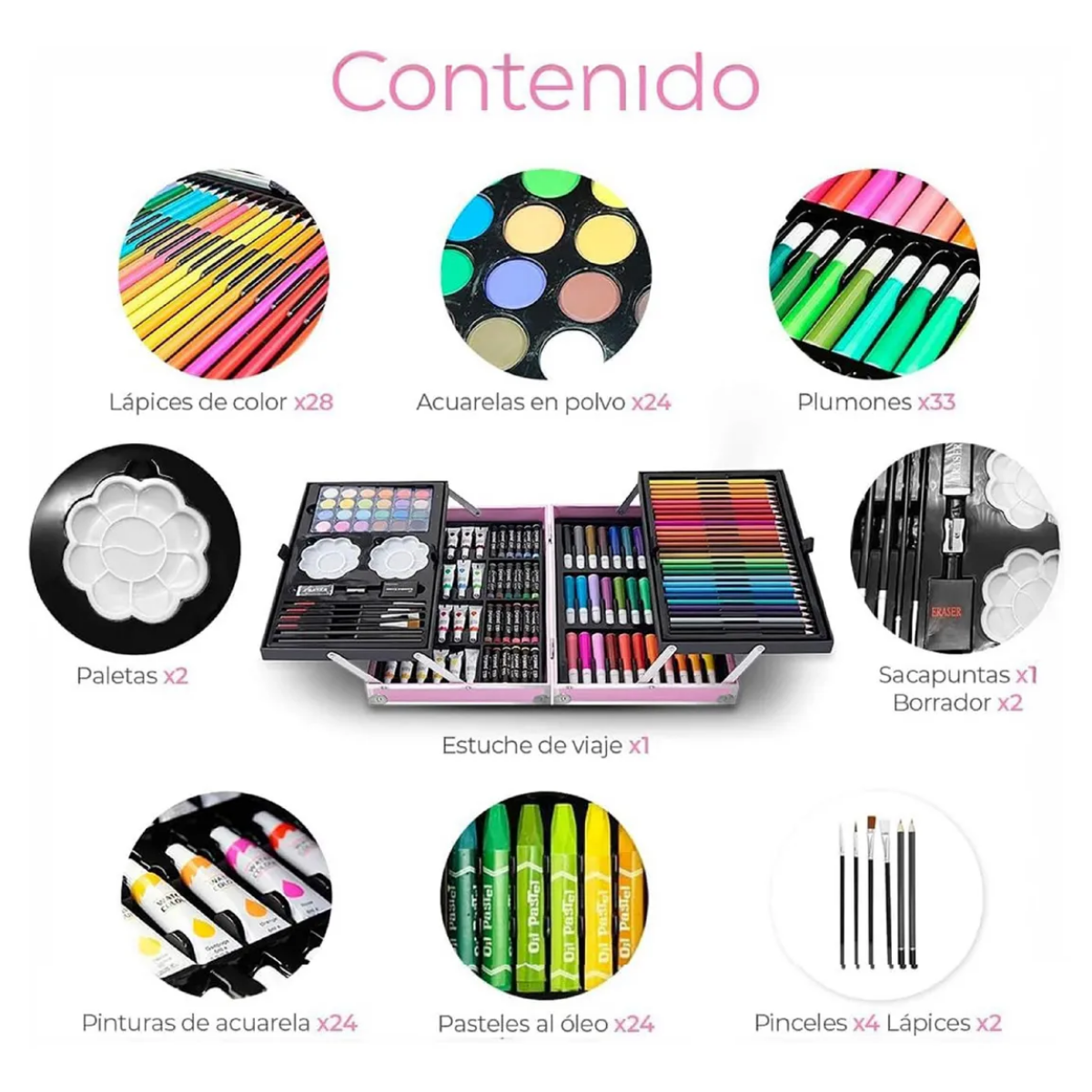 Set de Arte en Valija de Aluminio Doble Piso - 145 Piezas