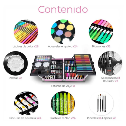 Set de Arte en Valija de Aluminio Doble Piso - 145 Piezas