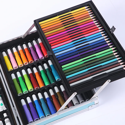 Set de Arte en Valija de Aluminio Doble Piso - 145 Piezas