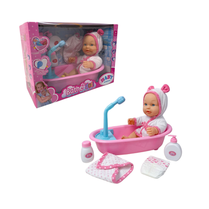 Muñeca Bebé con Bañera, Ducha y Accesorios