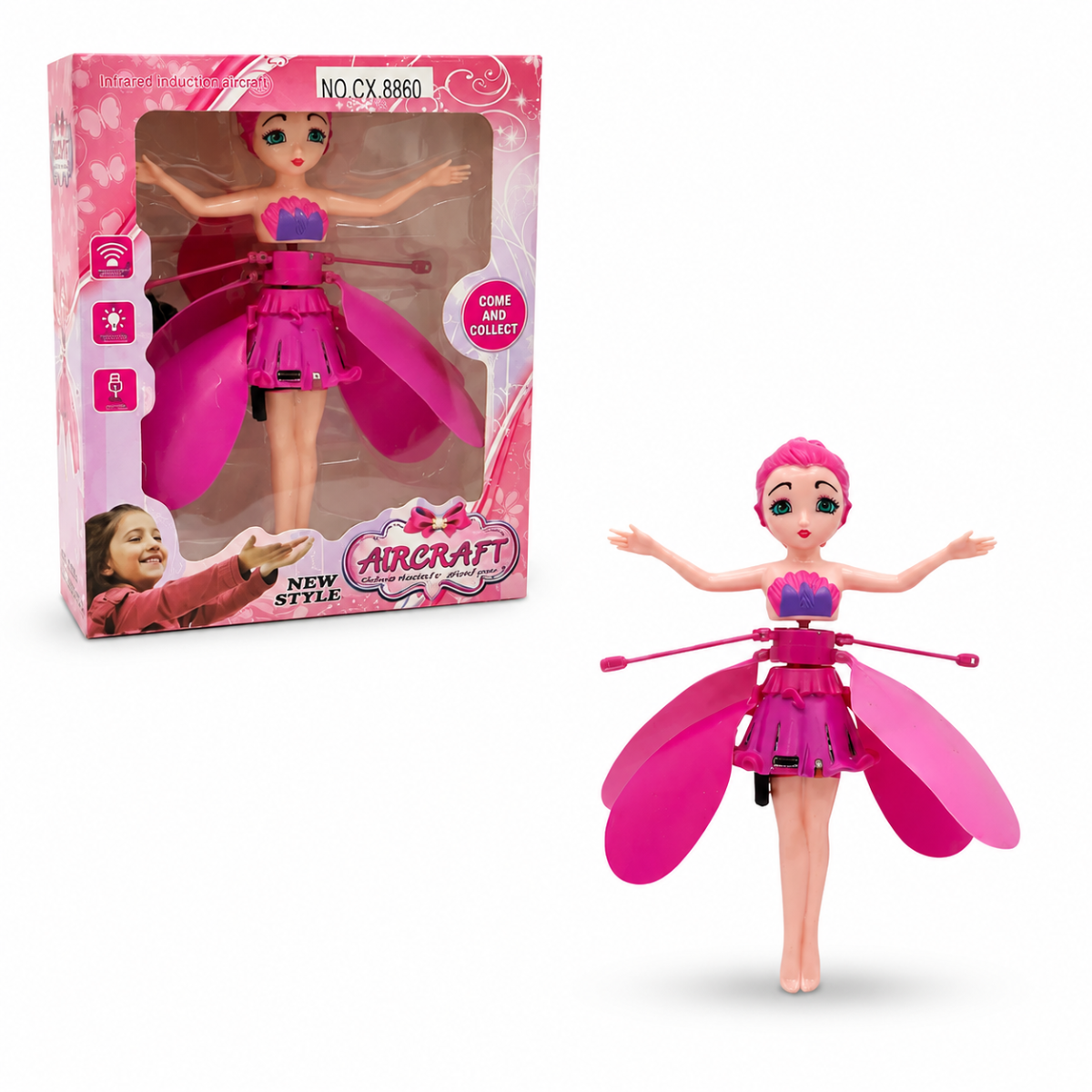 Muñeca Hada Voladora Interactiva con Sensor y Luz LED