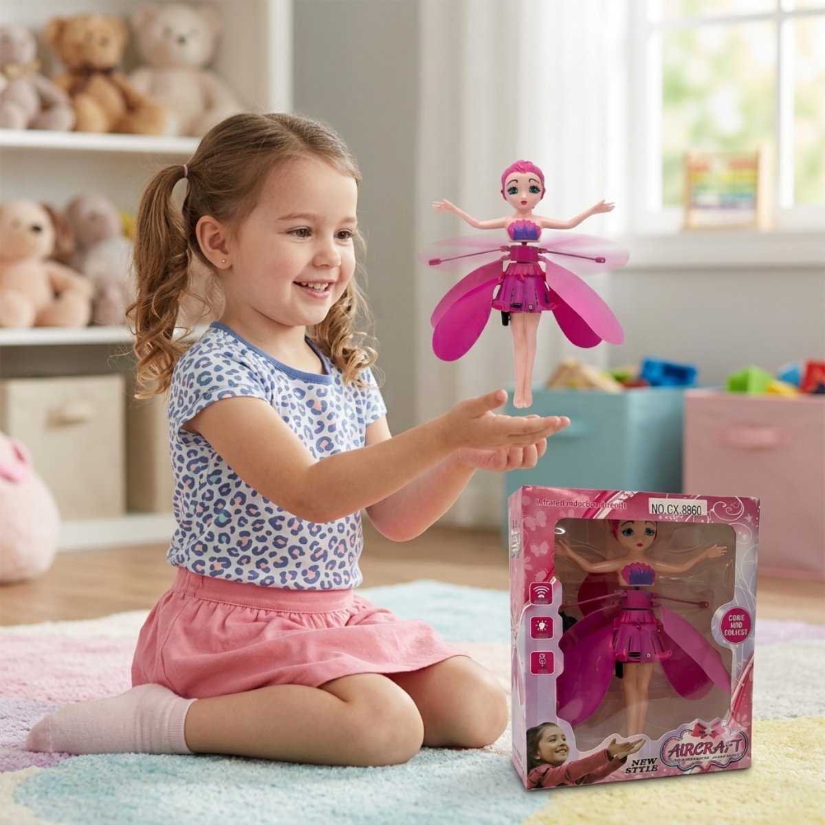 Muñeca Hada Voladora Interactiva con Sensor y Luz LED