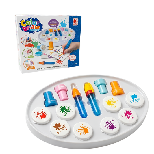 Set de Pintura Color Draw con 8 Pinceles Mágicos y Sellos