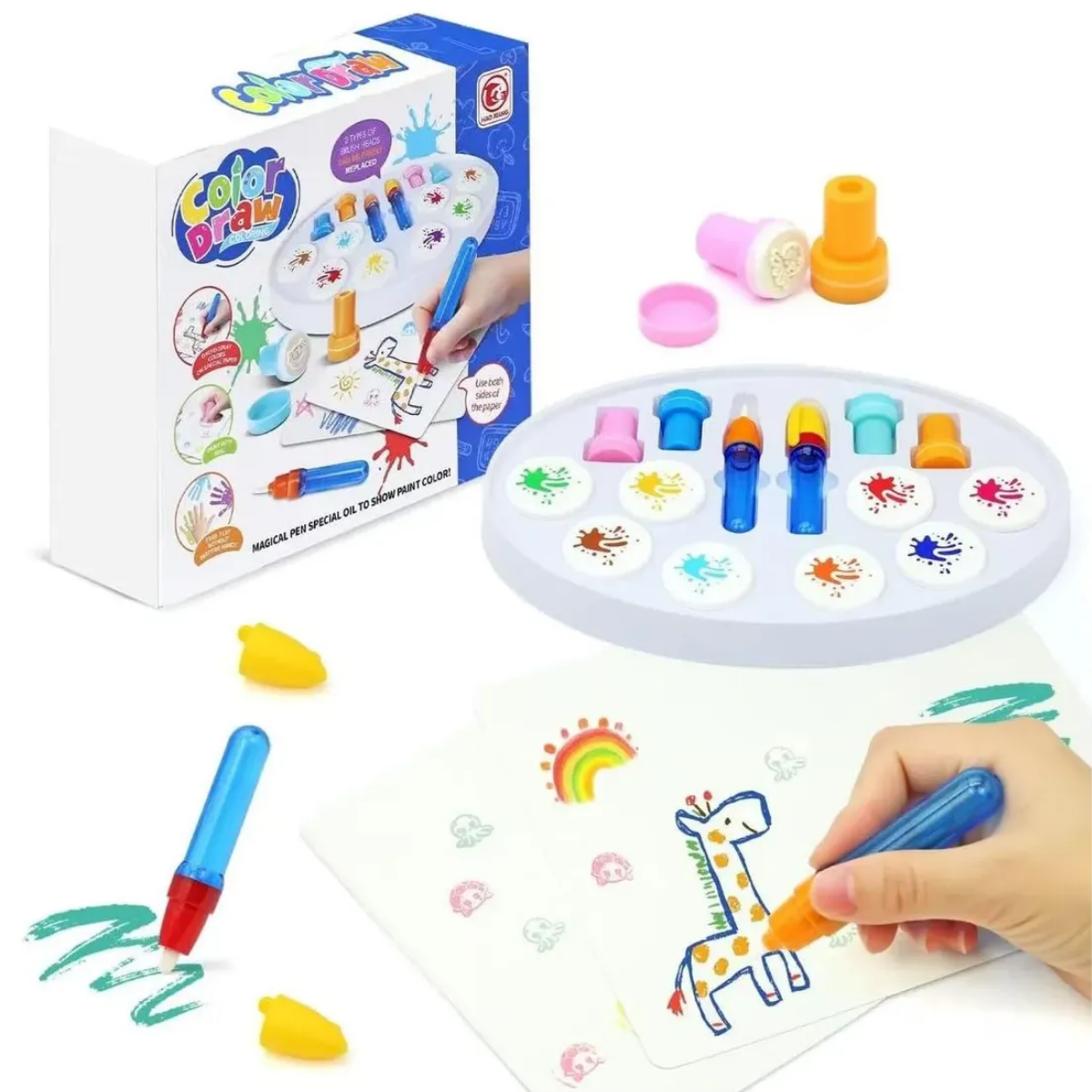 Set de Pintura Color Draw con 8 Pinceles Mágicos y Sellos