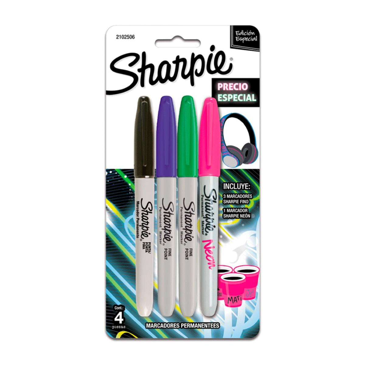 Marcadores Sharpie 3 colores + 1 Neon