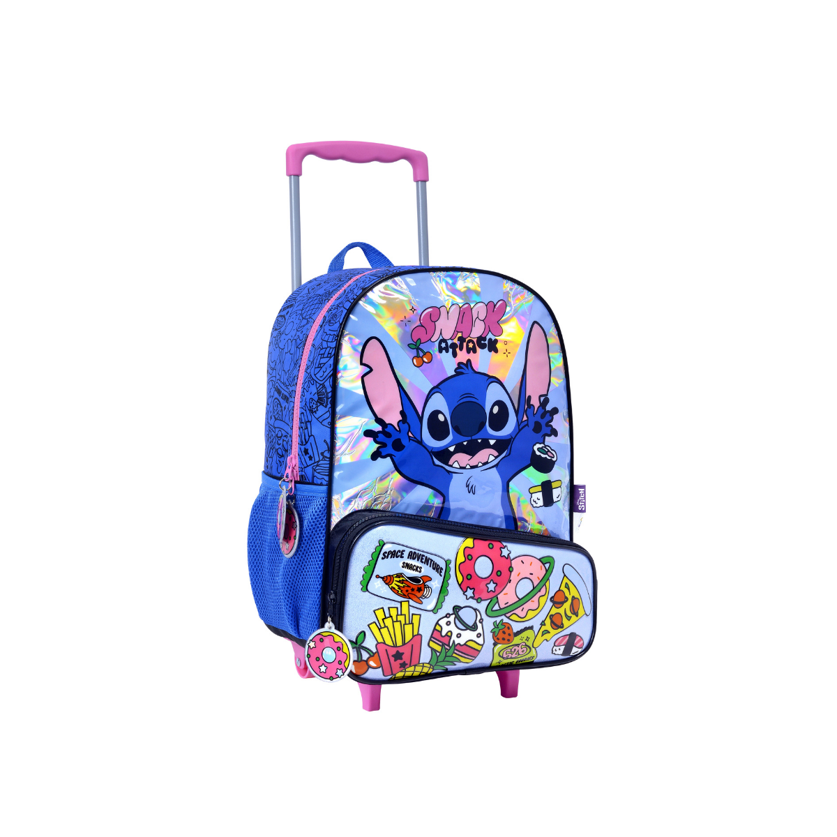 Mochila con Carro Stitch Snacks 16" – Primaria (Azul/Rosa)