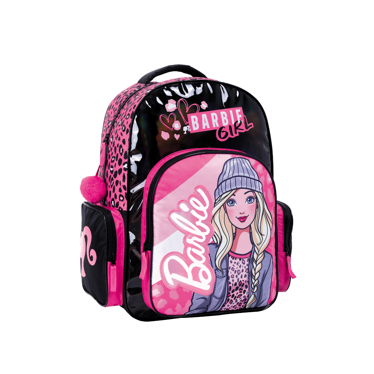 Mochila Barbie Animal Print 18" Espalda Negra y Rosa – Escolar Juvenil