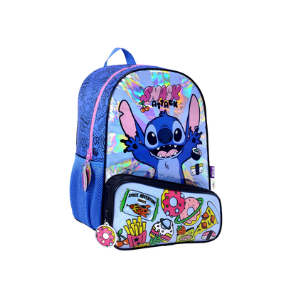 Mochila Espalda Stitch Snacks 16" Primaria – Azul/Rosa