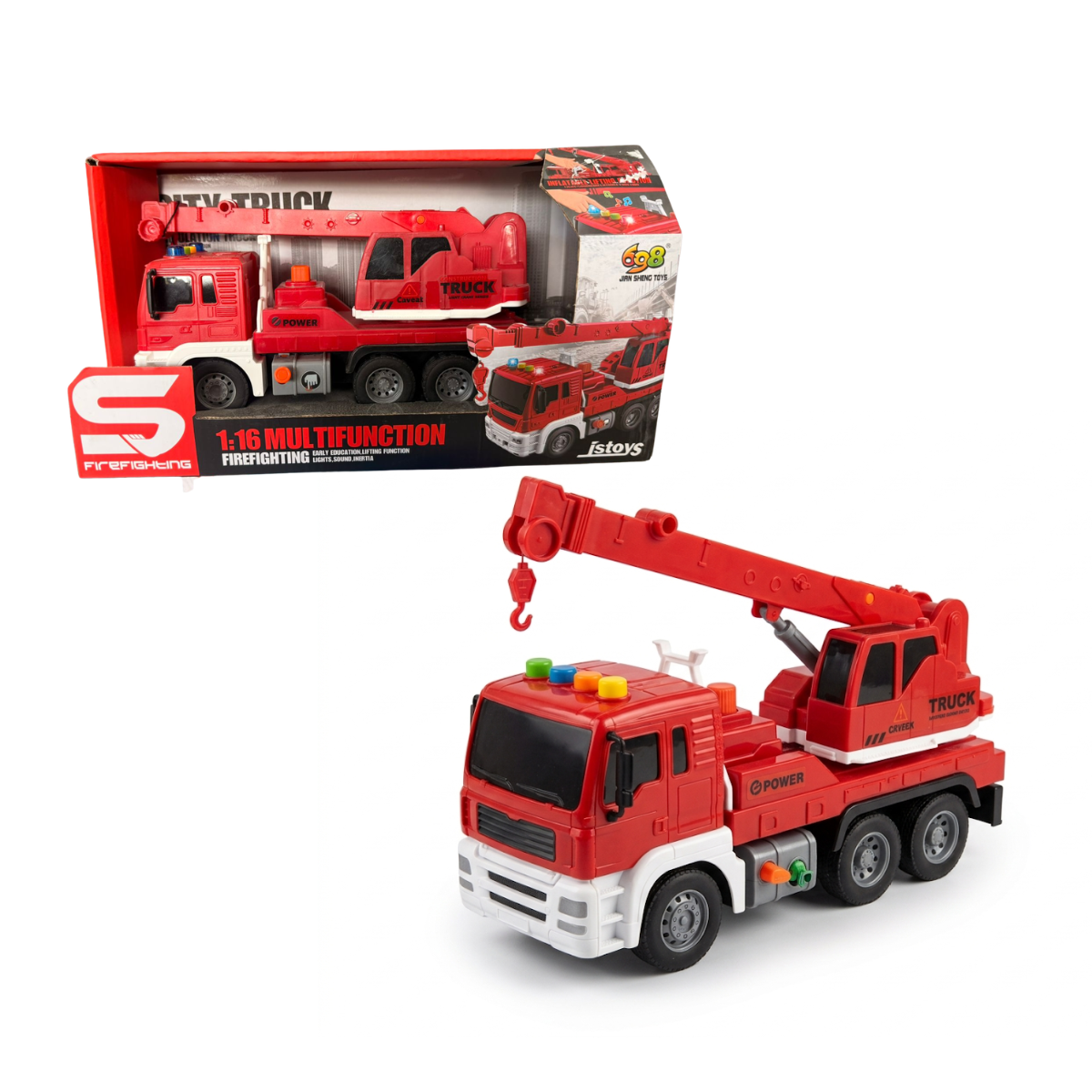 Camión Grúa Con Auto Y Sonido Rojo
