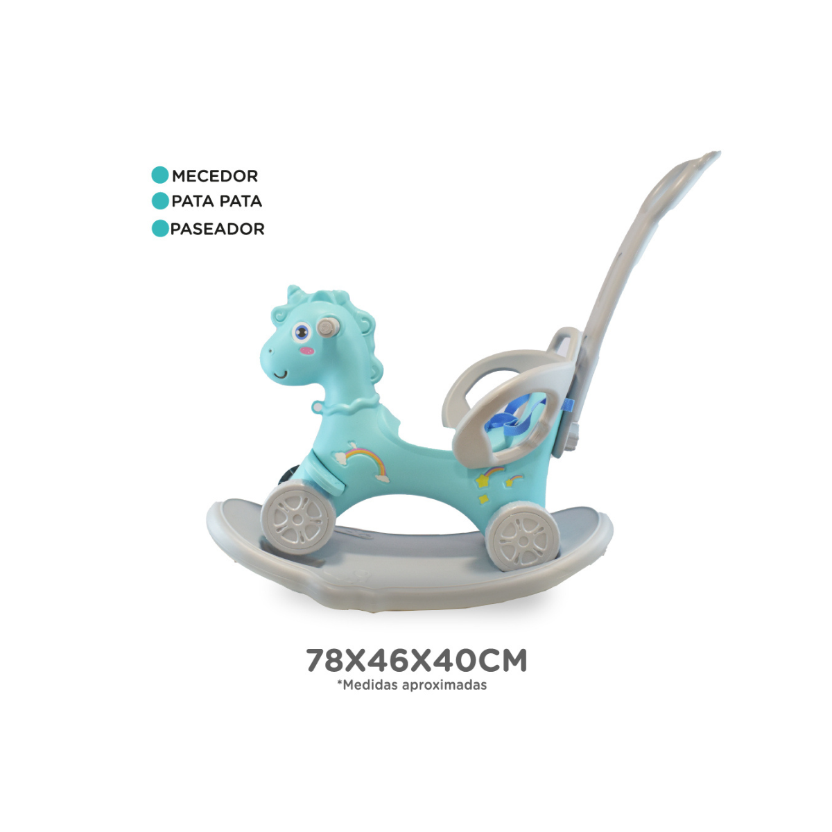 Unicornio Mecedor Pata Pata 3 en 1 Ok Baby con Barra de Arrastre