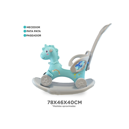 Unicornio Mecedor Pata Pata 3 en 1 Ok Baby con Barra de Arrastre