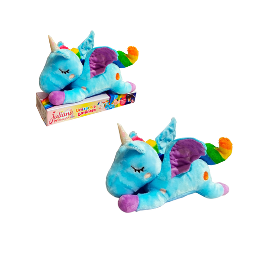 Peluche  Unicornio Luminoso Juliana Color Celeste