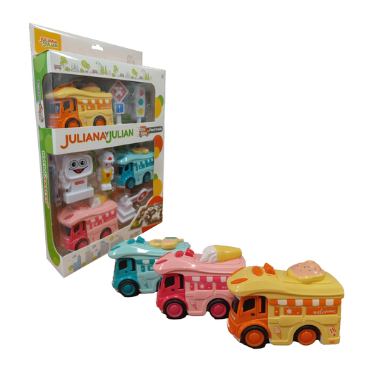 Juliana y Julian City Cars Food Trucks Con Lamina Para Jugar