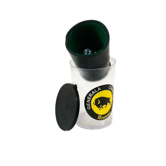 Juego Generala Bisonte Cristal Grande Cubilete Negro Cuero