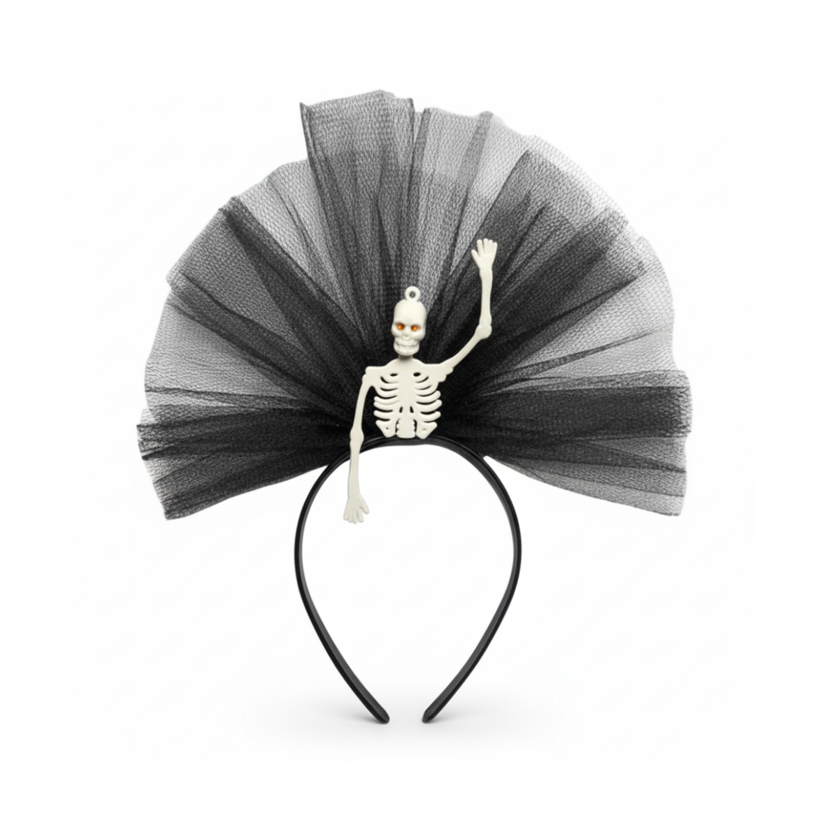 Vincha Esqueleto con Tul Negro Halloween (x1)