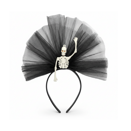 Vincha Esqueleto con Tul Negro Halloween (x1)