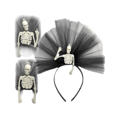 Vincha Esqueleto con Tul Negro Halloween (x1)