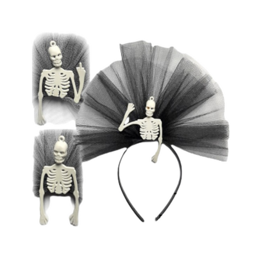 Vincha Esqueleto con Tul Negro Halloween (x1)