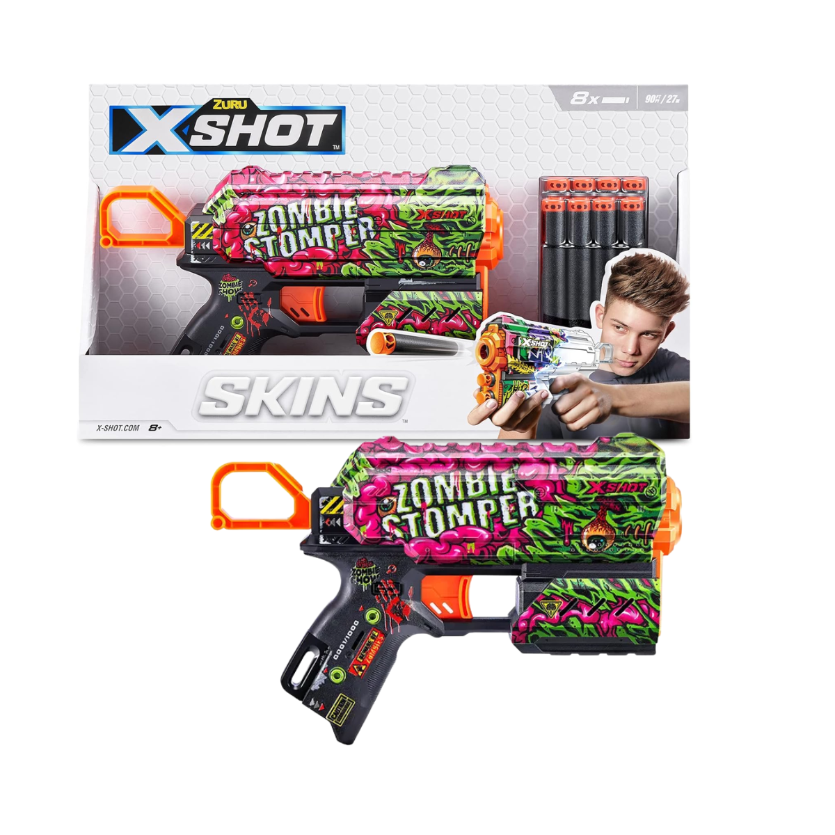 Pistola Lanzadardos X-Shot Skins Flux 8 Darts Zombie Stomper