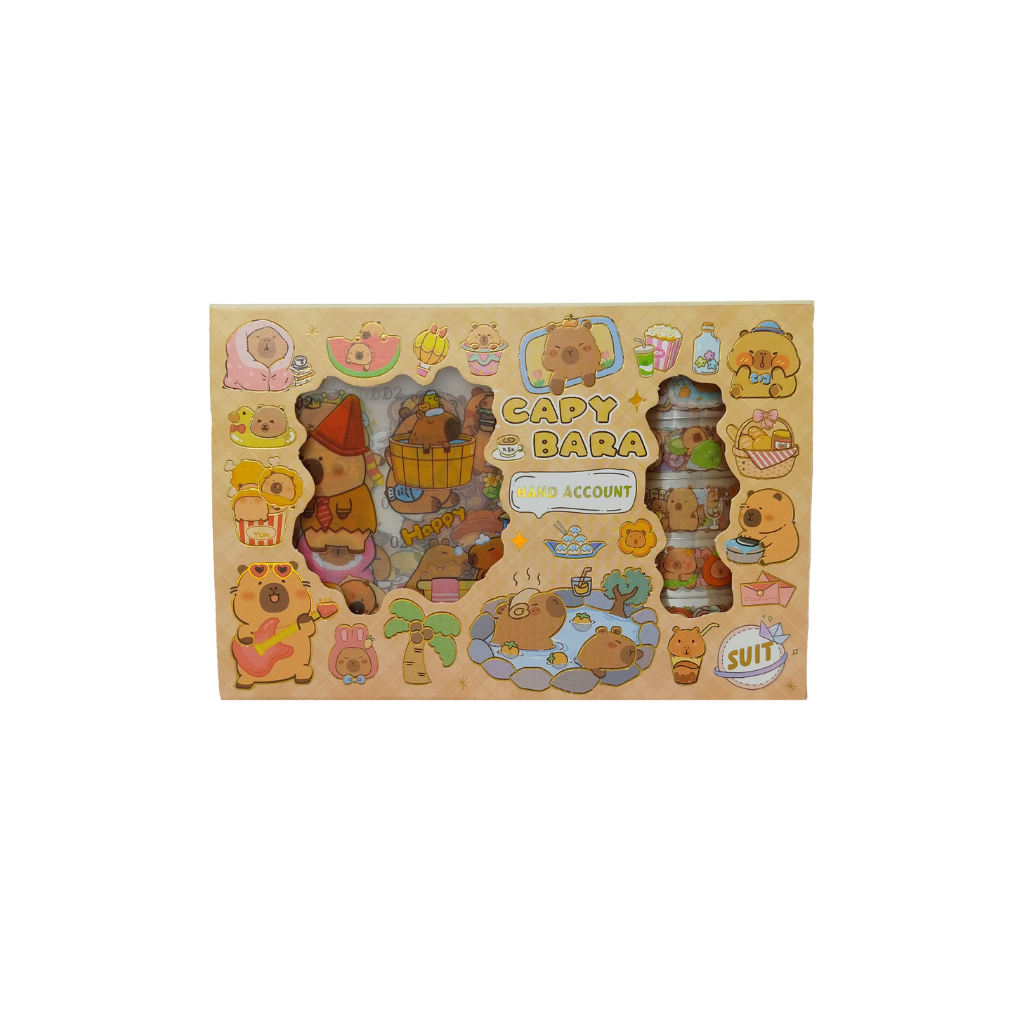 Set Stickers + Cintas En Caja Capybara