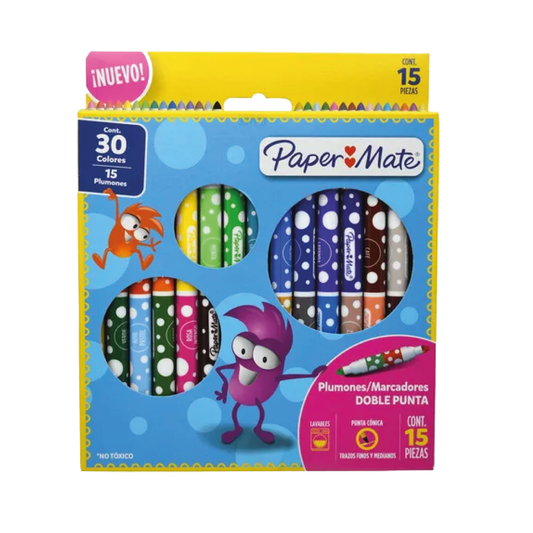 Marcadores 15 Plumones De Doble Punta Conica Paper Mate