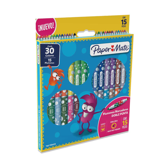 Marcadores 15 Plumones De Doble Punta Conica Paper Mate