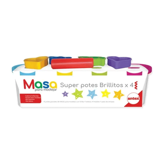 Masa Con Brillo 4 Super Potes Accesorios Y Moldes Antex